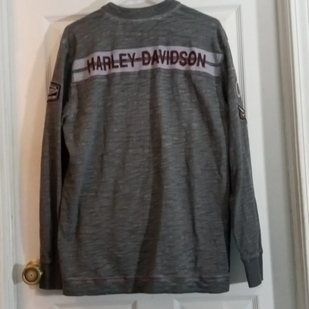 Harley-Davidson Gray Long Sleeve Henley Men's Large